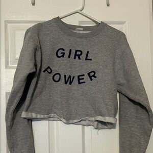 Gray 'Girl Power' Cropped Sweatshirt